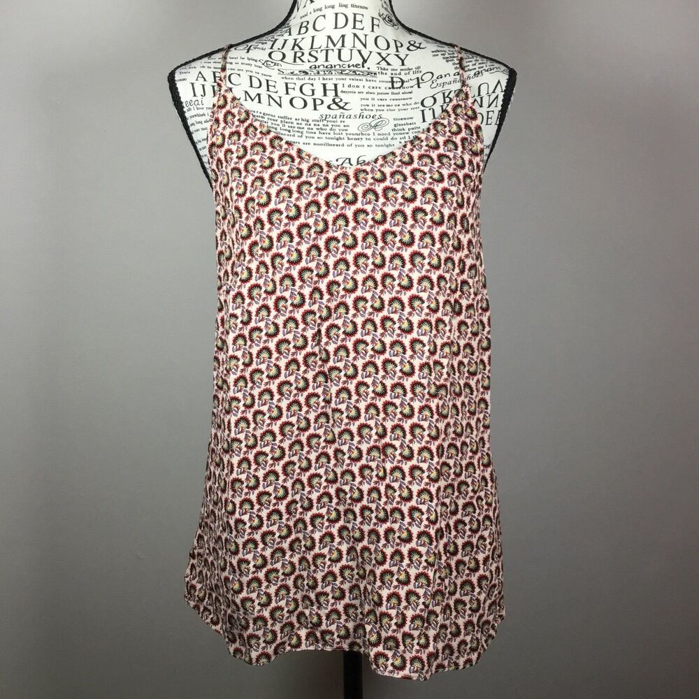 Racerback floaty camisole top cream and red fan pattern casual summer beachy S